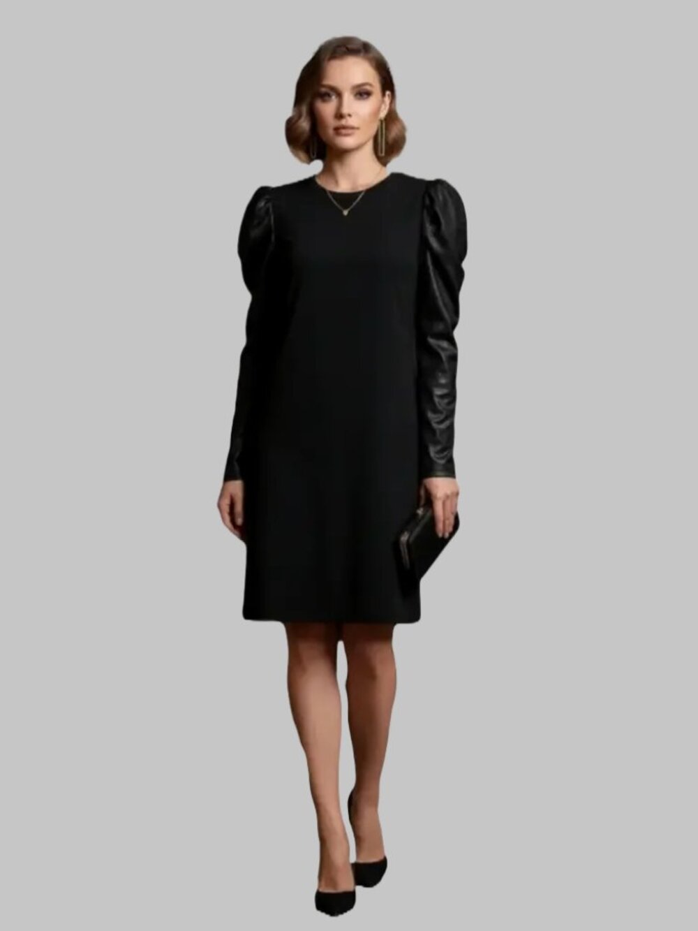 Ariella Black Dramatic Whimsy Puff Sleeve Cocktail Mini Dress Women's Size Large